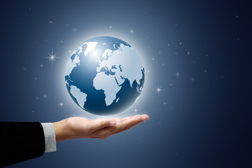 holding a glowing earth globe in his hands on star