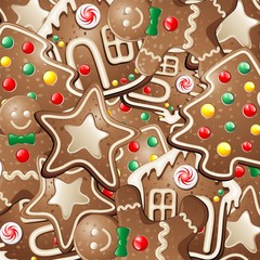 Natale Biscotti e Dolci-Gingerbread Cookies Background-Vector