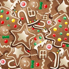 Crédence de cuisine en verre imprimé Dessiner Biscuits de Noël et bonbons-Gingerbread Cookies Background-Vector