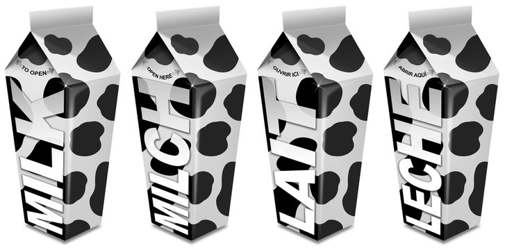 Milk, Lait, Milch, Leche packaging