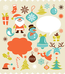 Retro Christmas background with collection of icons