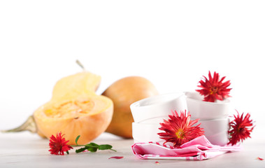 Pumpkins and cooking utensil