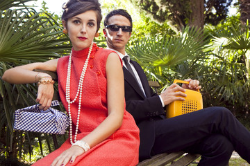 fashion portrait of retro sixties style young couple