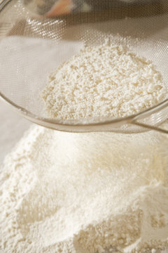 White cake flour being sivved showing movement