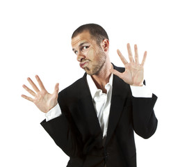 young man crushed on glass