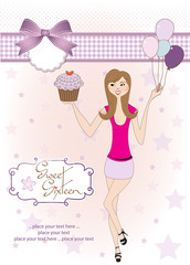 Sweet Sixteen Birthday card with young girl - obrazy, fototapety, plakaty