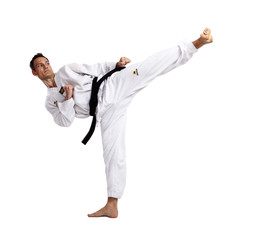 Taekwondo, Sidekick, vor weiß - 36068571