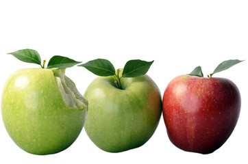Two green and one red apple