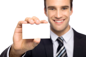 Businessman showing his business card