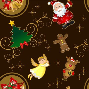 Seamless christmas card characters brown background characters