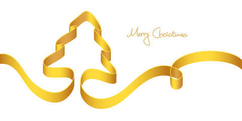 Xmas Card Golden Ribbon Xmas Tree