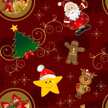 seamless christmas card characters red background characters