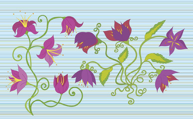 Purple and pink flowers on striped background
