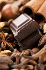 chocolate with coffee beans, spices and nuts