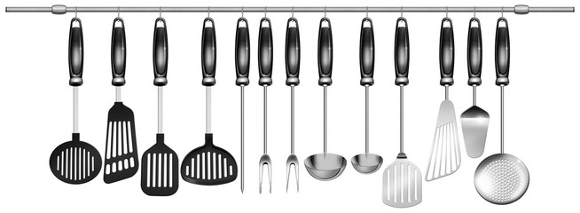 Horizontal set kitchen utensils - obrazy, fototapety, plakaty
