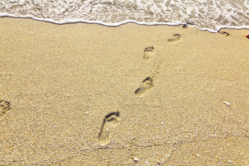 footsteps at the beach in the sand