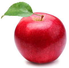 Red apple with leaf.