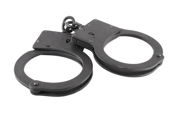 Black metallic handcuffs isolated on white background