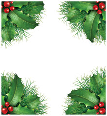 Holly with pine branches seasonal border frame