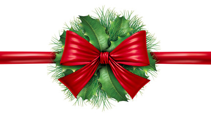 Red bow with pine border and circular decoration