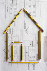 Architectural drawing and pencils