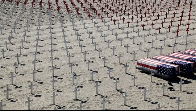 Crosses at the symbolic military cemetery in Santa Monica Beach