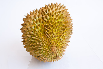 Single whole durian isolated on white background