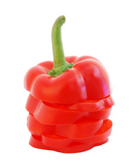 Slices of red bell pepper isolated on white background