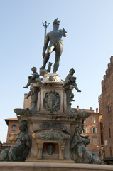 Fototapeta na wymiar Triton Fountain in the Main Square of Bologna Italy