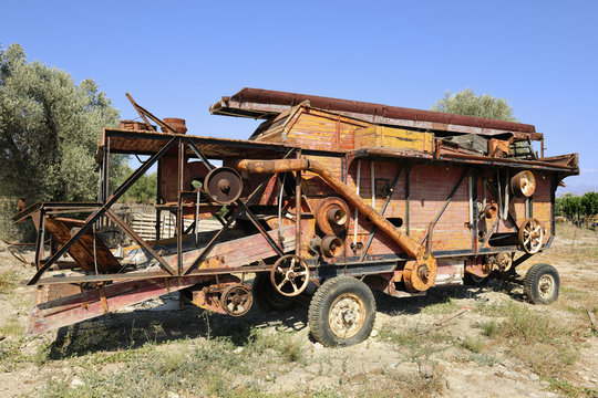 Vintage combine harvester in Agios Ioannis