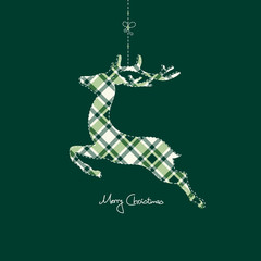 Fototapeta premium Hanging Reindeer Checked Pattern Green Background