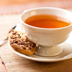 Cup of tea and chocolate chip cookies