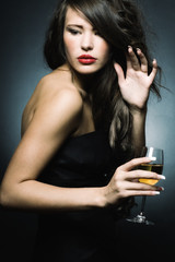 beautiful woman with glass of  wine