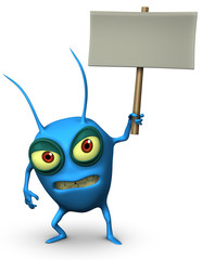 blue virus holding placard