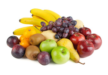 Stack of different fruits, isolated on white