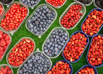 Different kinds of berries at the market