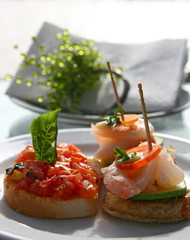 Canape juicy tomatoes shrimp