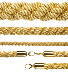 Set of gold ropes isolated on white background