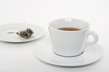 Cup of tea and used teabag