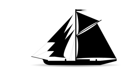 Black ship silhouette on white background