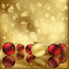 Golden background with Christmas baubles