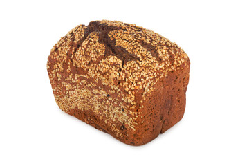 Baked rye bread with linseeds on the white isolated background