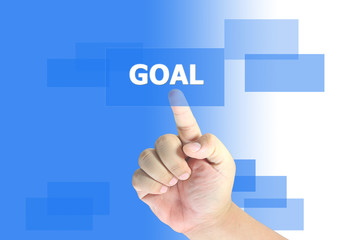 hand pushing goal button