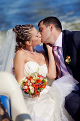 bride and groom on the boat
