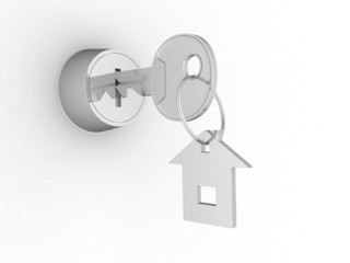 key in keyhole with label.