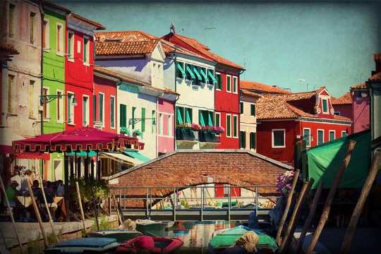 Burano, Venezia, texture retro