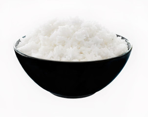 Rice in a bowl on a white background