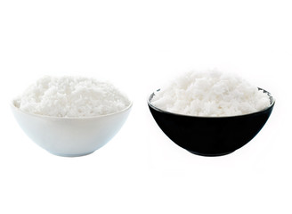 Rice in a bowl on a white background