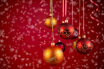 Fototapeta na wymiar Christmas balls with snow flakes