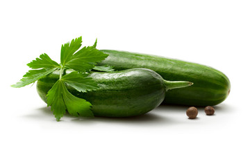 Parsley, cucumber and pepper isolated on the white background